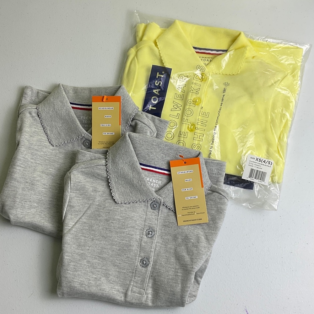 French Toast Kids Polo Shirts - Light Gray and Bright Yellow 3 for one price